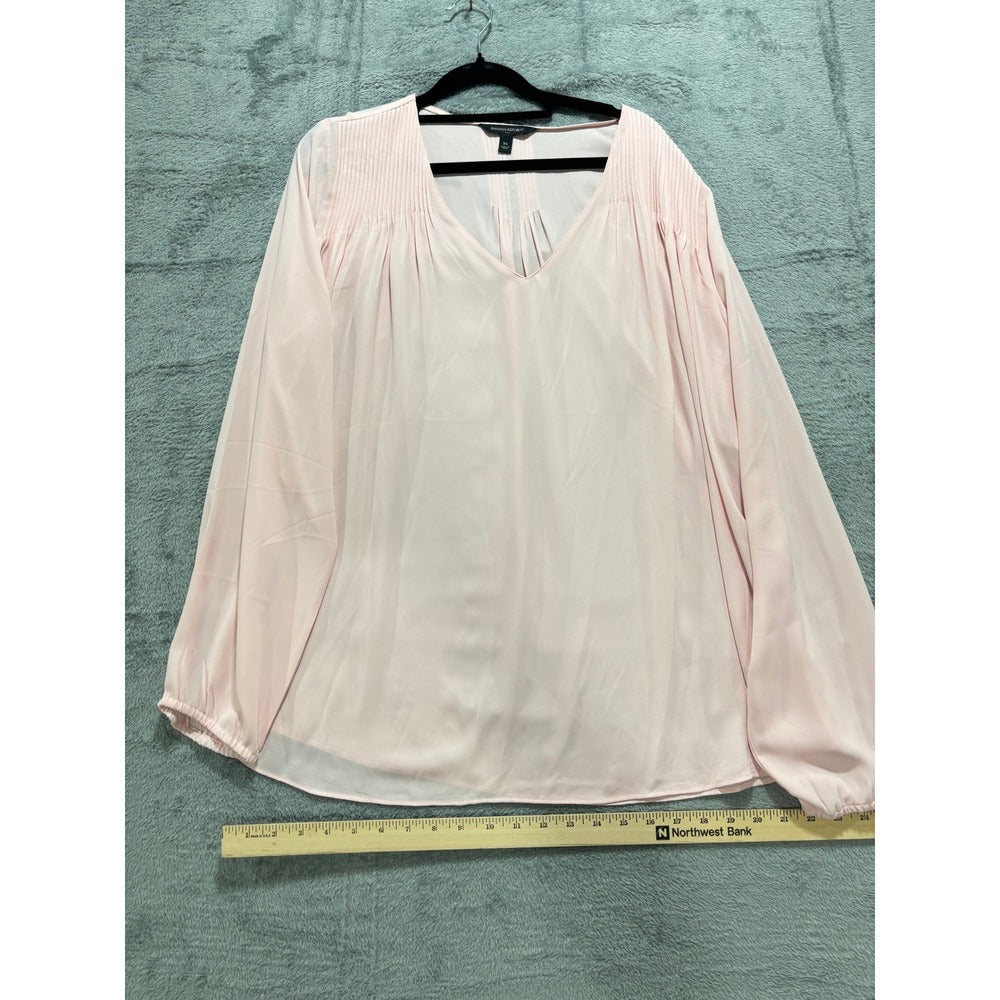 Banana Republic XL Pink V-Neck Pleated Blouse Womens Casual Minimalist Top