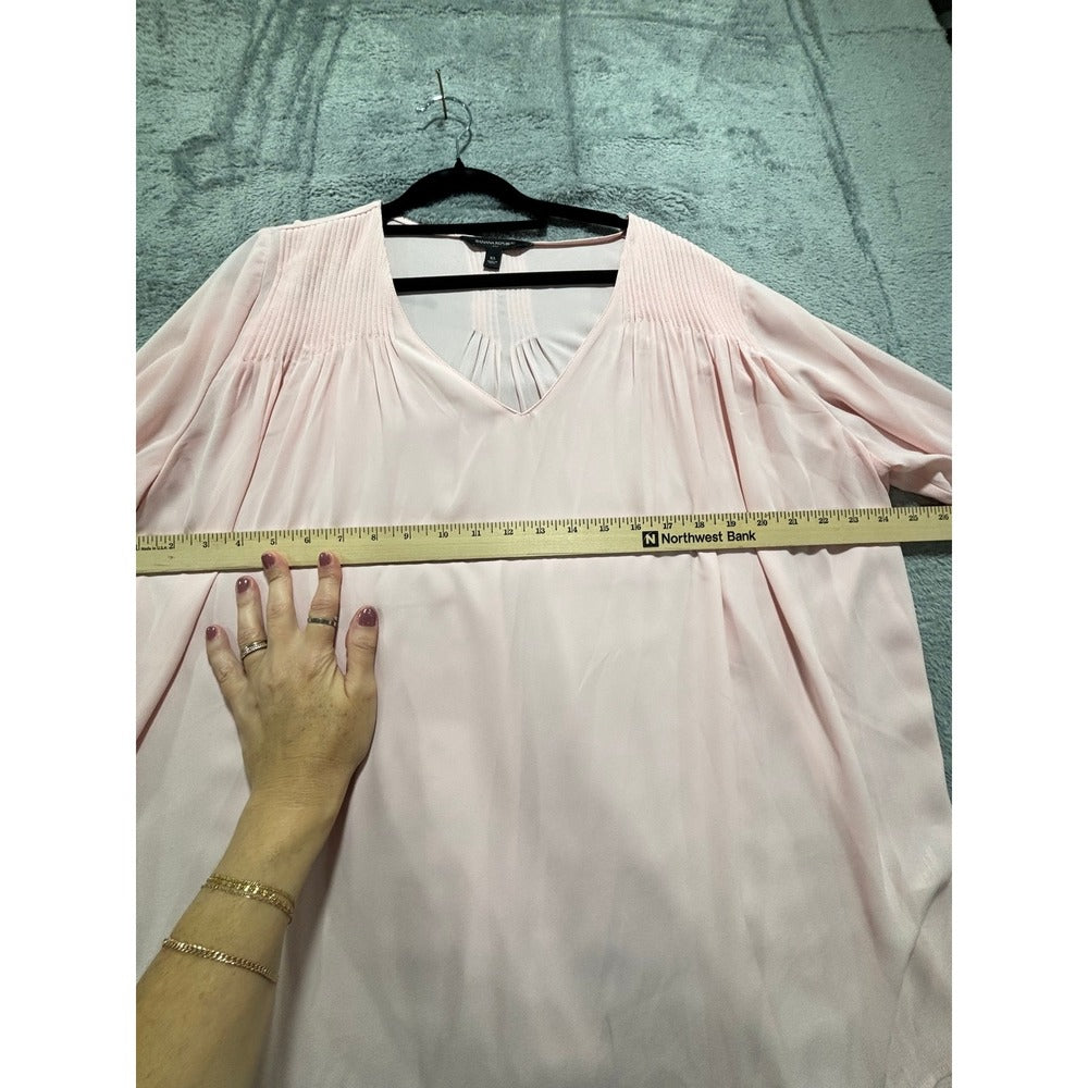 Banana Republic XL Pink V-Neck Pleated Blouse Womens Casual Minimalist Top