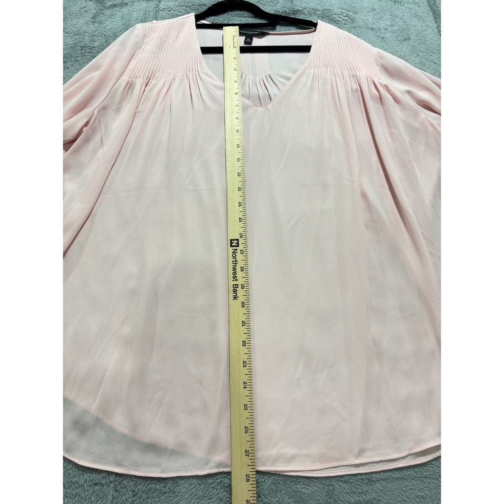 Banana Republic XL Pink V-Neck Pleated Blouse Womens Casual Minimalist Top