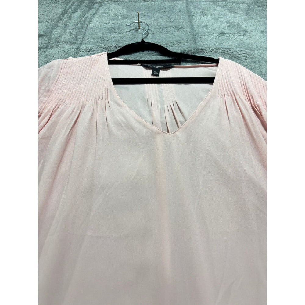 Banana Republic XL Pink V-Neck Pleated Blouse Womens Casual Minimalist Top