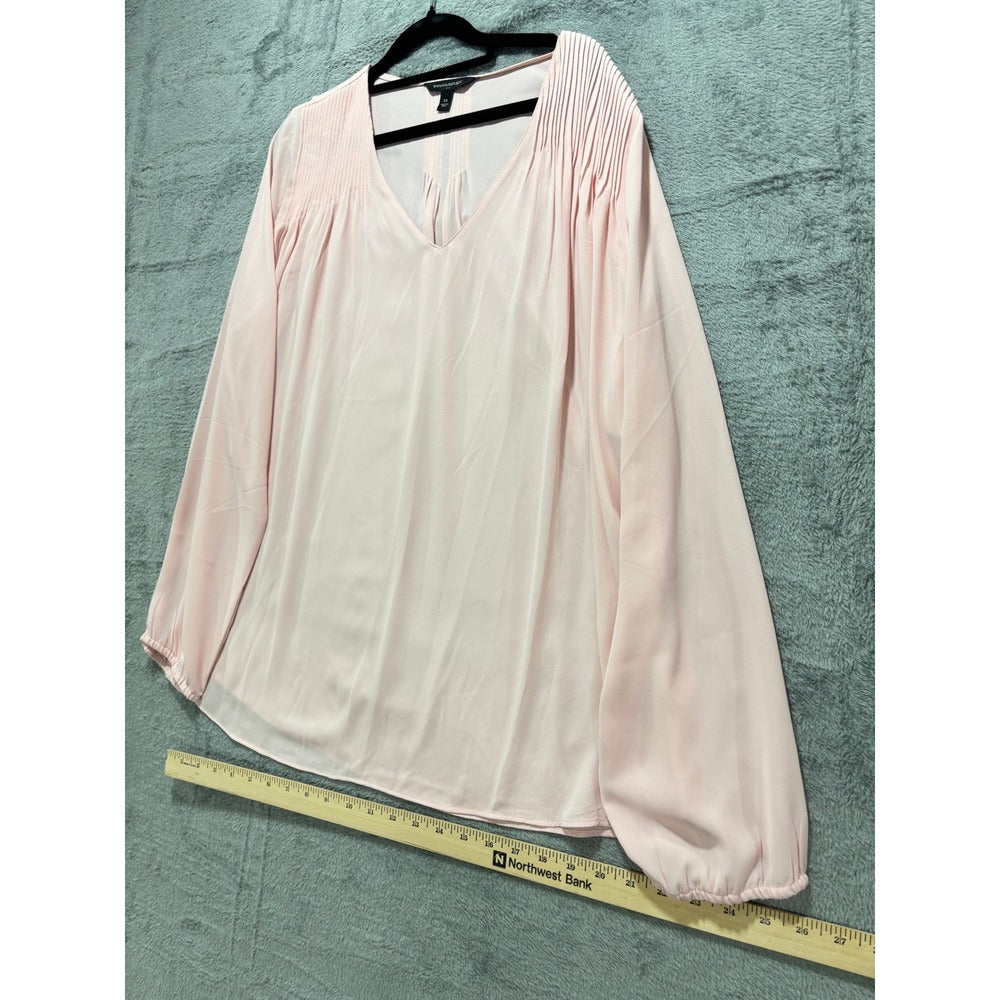 Banana Republic XL Pink V-Neck Pleated Blouse Womens Casual Minimalist Top
