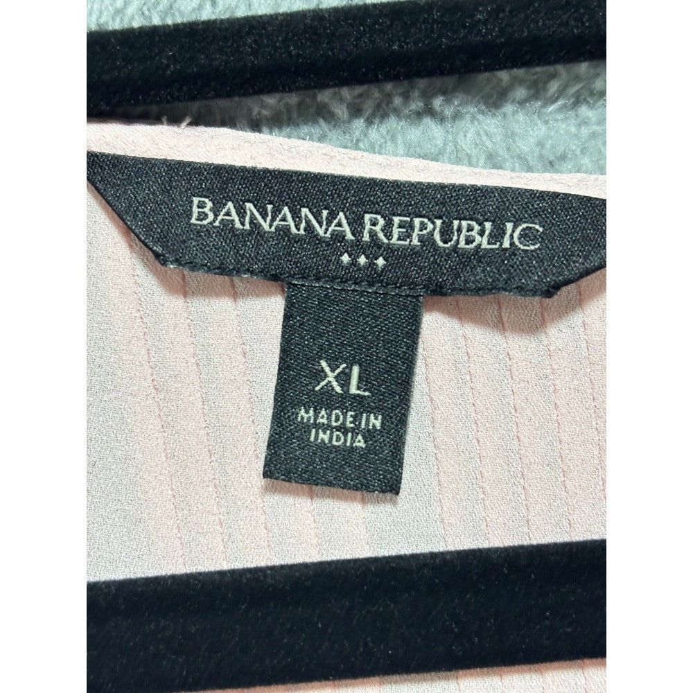 Banana Republic XL Pink V-Neck Pleated Blouse Womens Casual Minimalist Top
