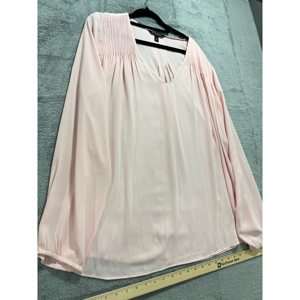 Banana Republic XL Pink V-Neck Pleated Blouse Womens Casual Minimalist Top