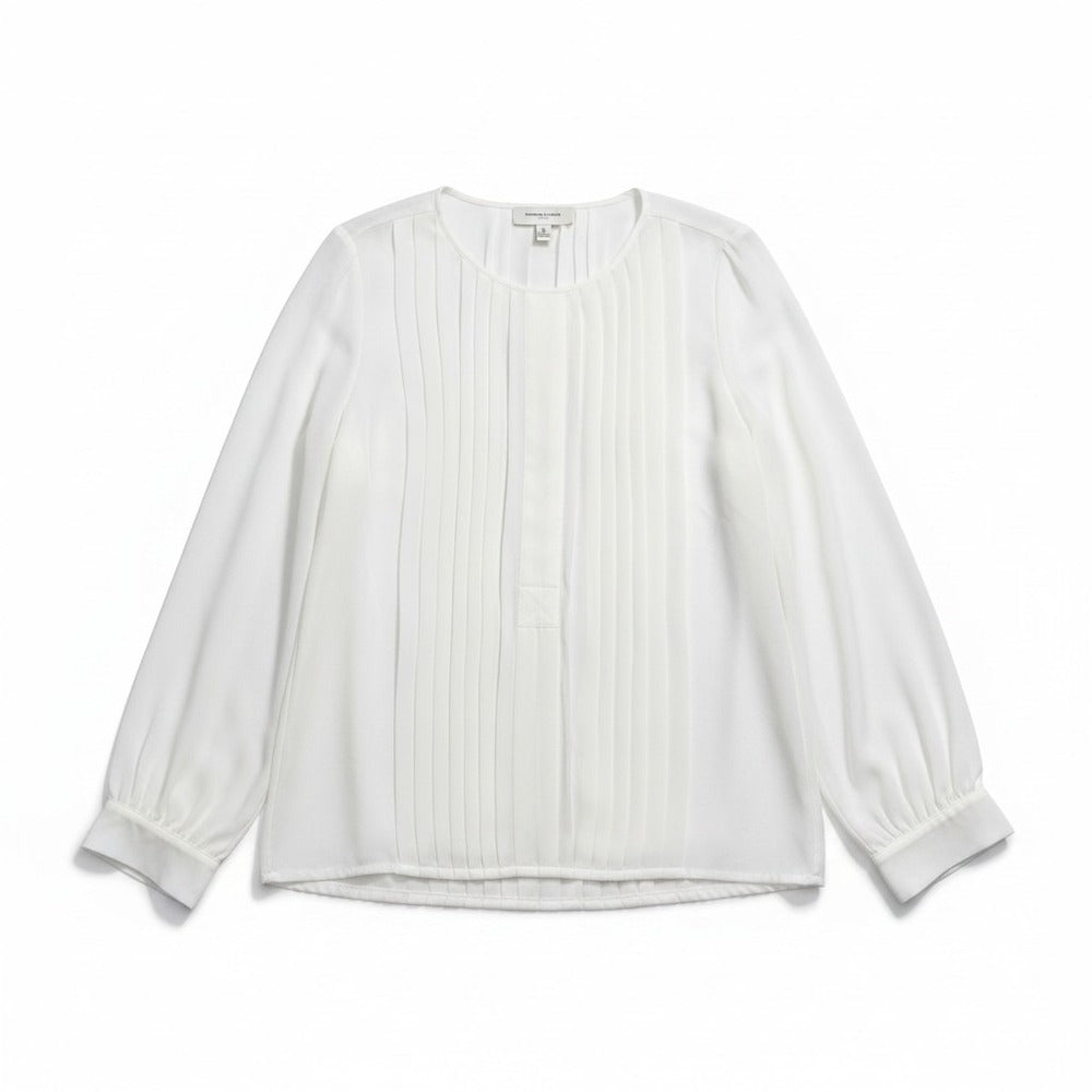 Banana Republic L White Pleated Front Long Sleeve Blouse Womens Minimalist NWT
