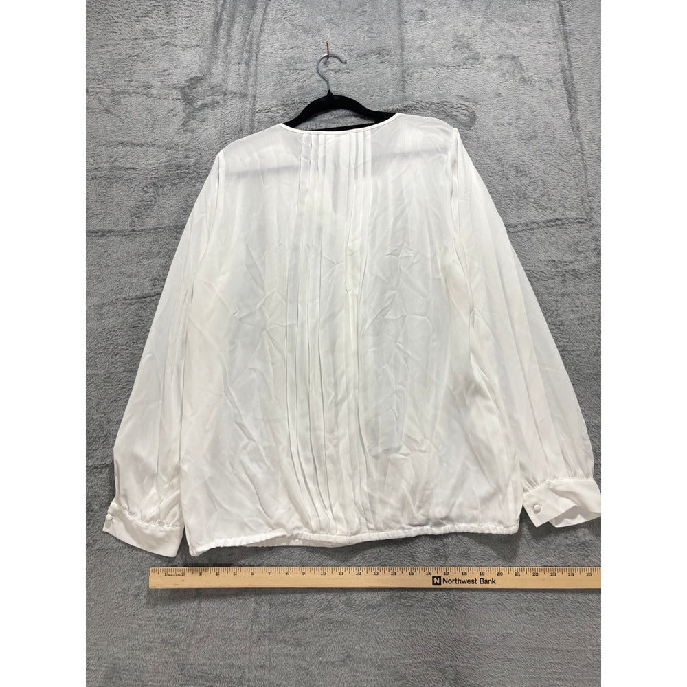Banana Republic L White Pleated Front Long Sleeve Blouse Womens Minimalist NWT