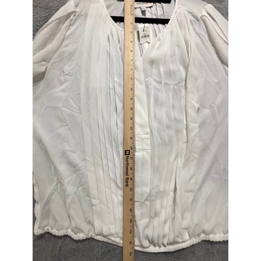 Banana Republic L White Pleated Front Long Sleeve Blouse Womens Minimalist NWT