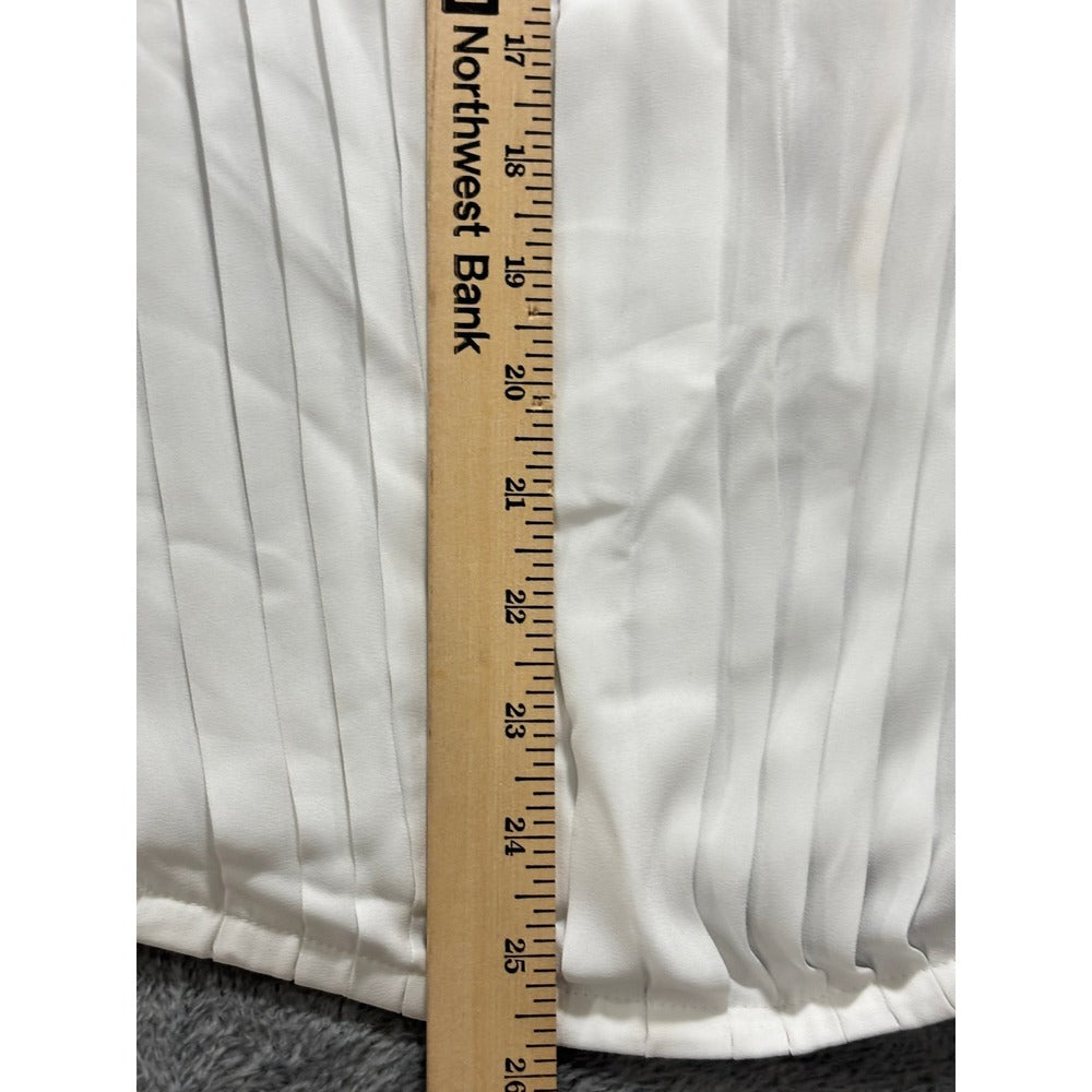 Banana Republic L White Pleated Front Long Sleeve Blouse Womens Minimalist NWT