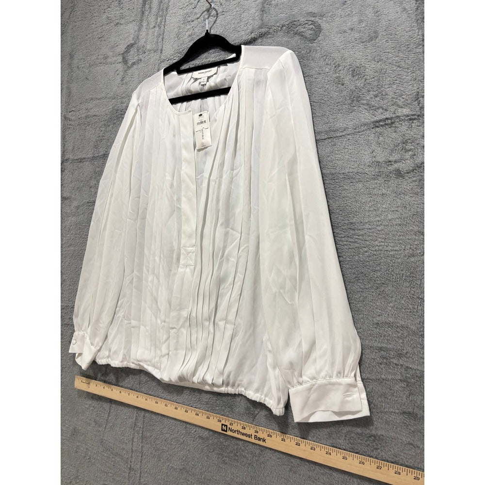 Banana Republic L White Pleated Front Long Sleeve Blouse Womens Minimalist NWT