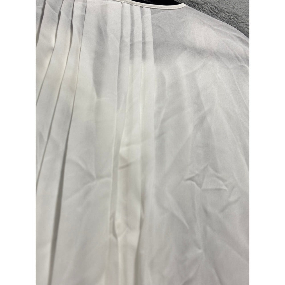Banana Republic L White Pleated Front Long Sleeve Blouse Womens Minimalist NWT