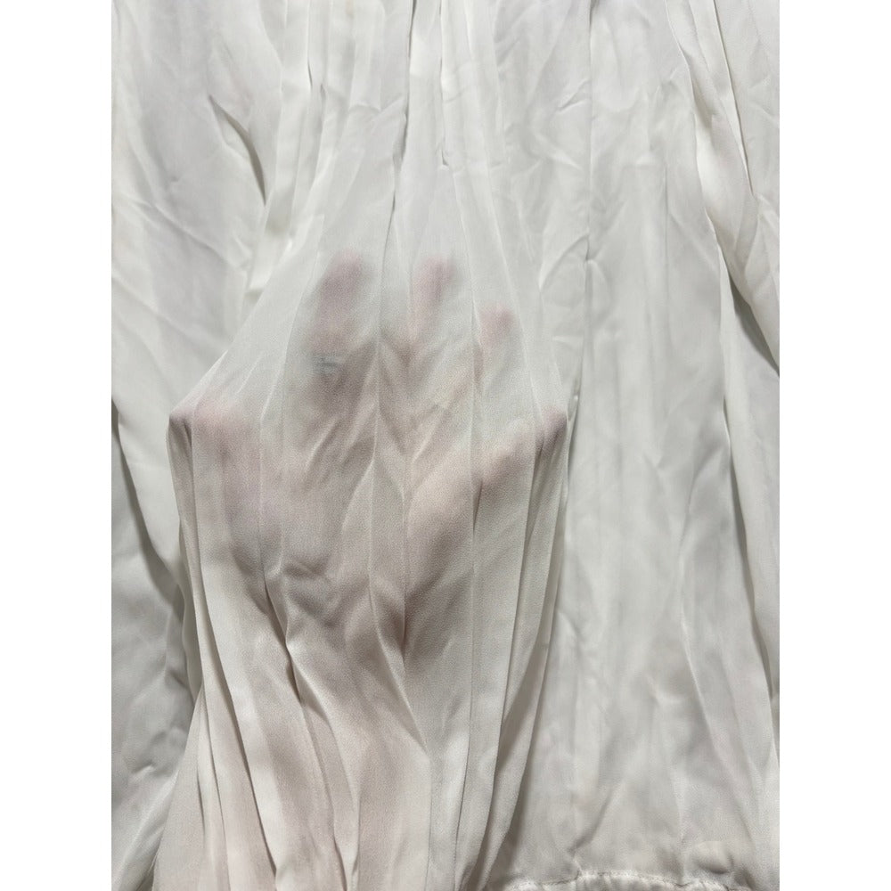 Banana Republic L White Pleated Front Long Sleeve Blouse Womens Minimalist NWT