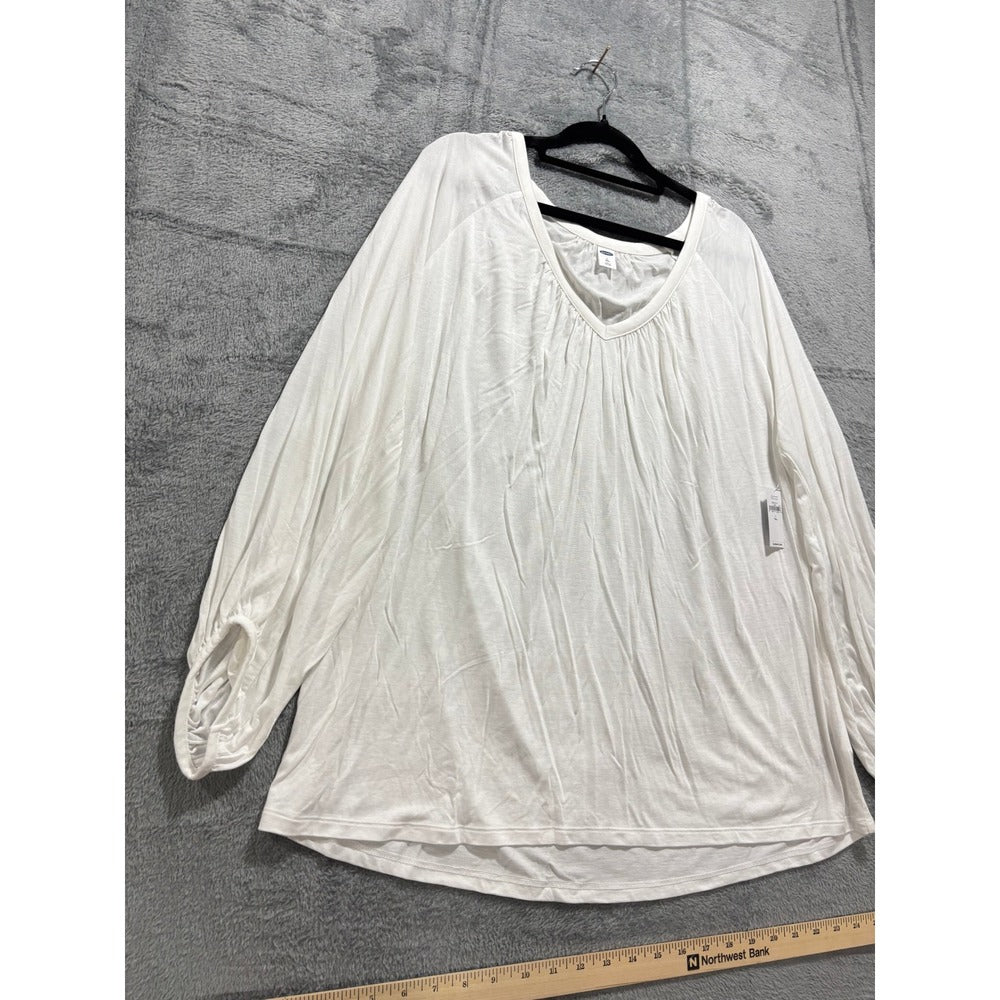 Old Navy L Tall White V-Neck Long Sleeve Blouse Womens Boho Casual Cottagecore
