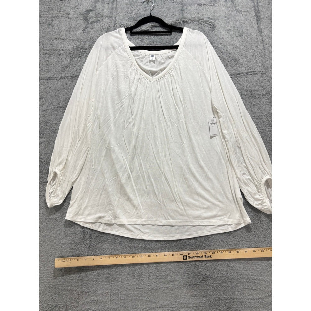 Old Navy L Tall White V-Neck Long Sleeve Blouse Womens Boho Casual Cottagecore