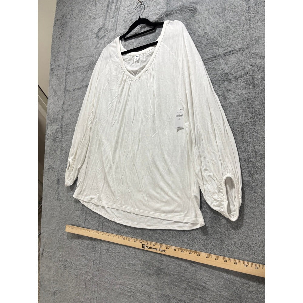 Old Navy L Tall White V-Neck Long Sleeve Blouse Womens Boho Casual Cottagecore