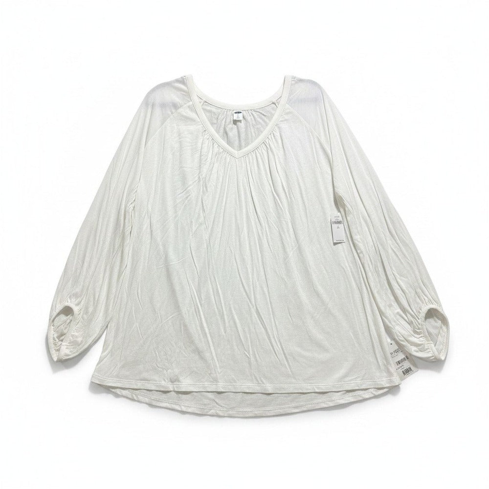 Old Navy L Tall White V-Neck Long Sleeve Blouse Womens Boho Casual Cottagecore