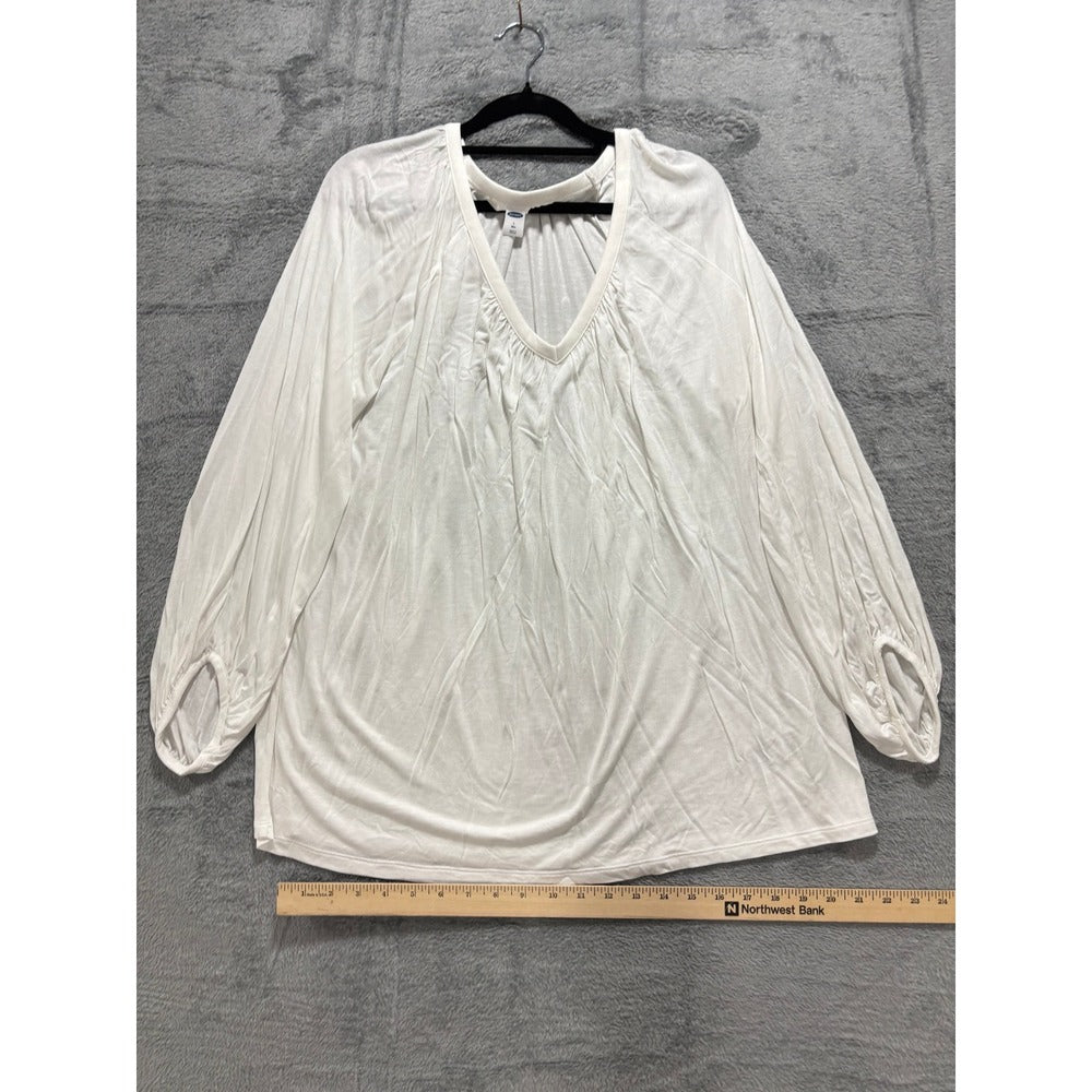 Old Navy L Tall White V-Neck Long Sleeve Tunic Top Womens Casual Coastal