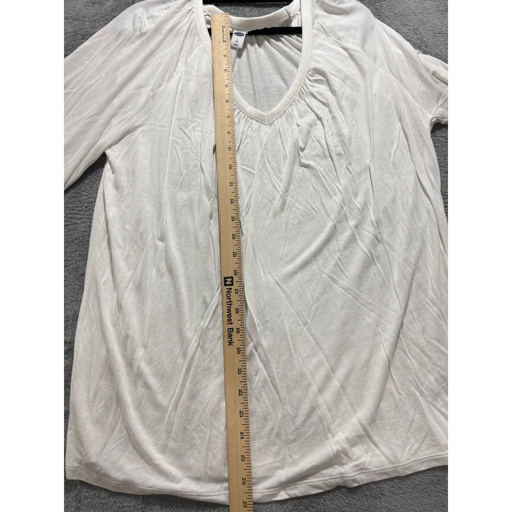 Old Navy L Tall White V-Neck Long Sleeve Tunic Top Womens Casual Coastal