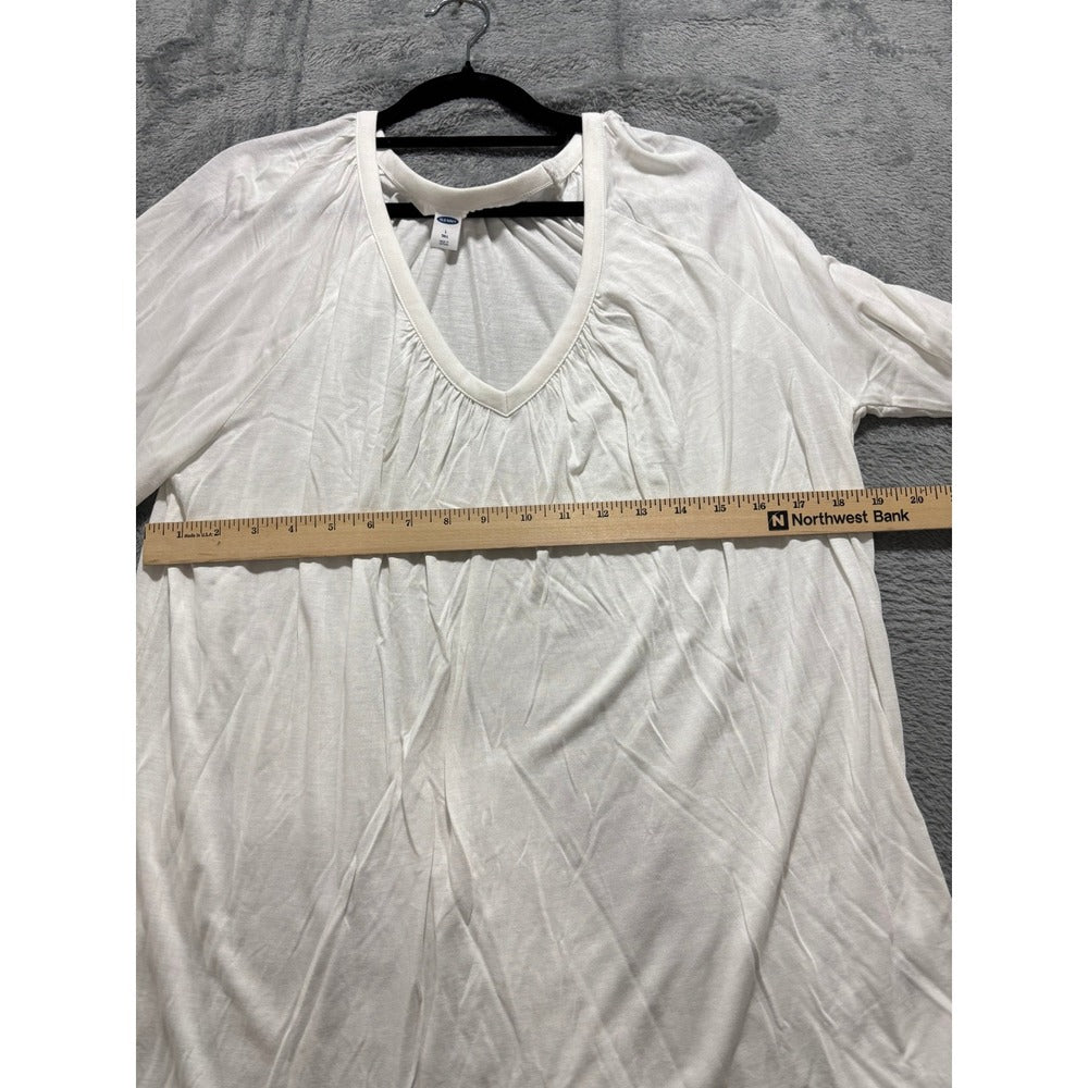 Old Navy L Tall White V-Neck Long Sleeve Tunic Top Womens Casual Coastal
