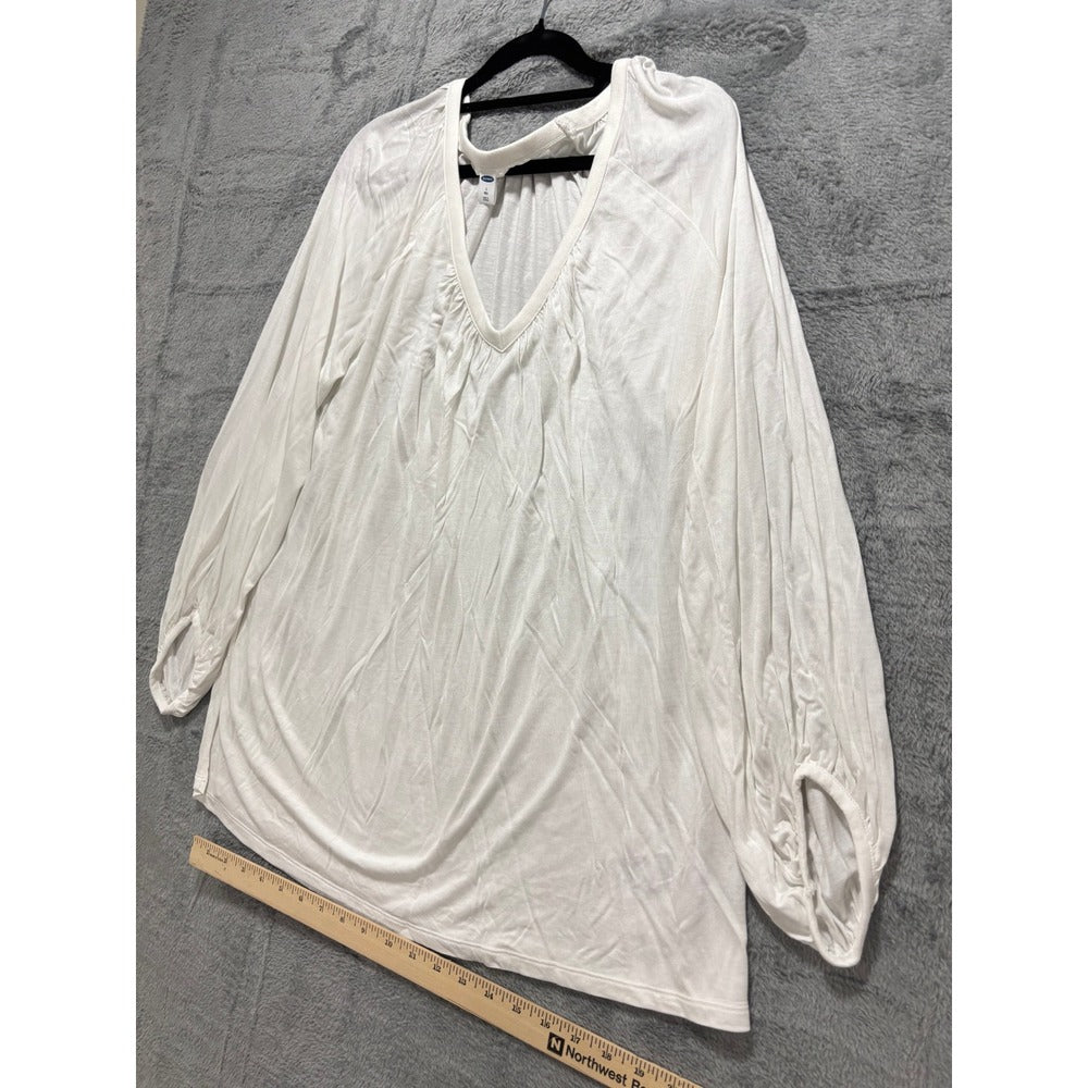 Old Navy L Tall White V-Neck Long Sleeve Tunic Top Womens Casual Coastal