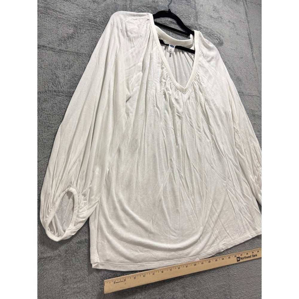 Old Navy L Tall White V-Neck Long Sleeve Tunic Top Womens Casual Coastal