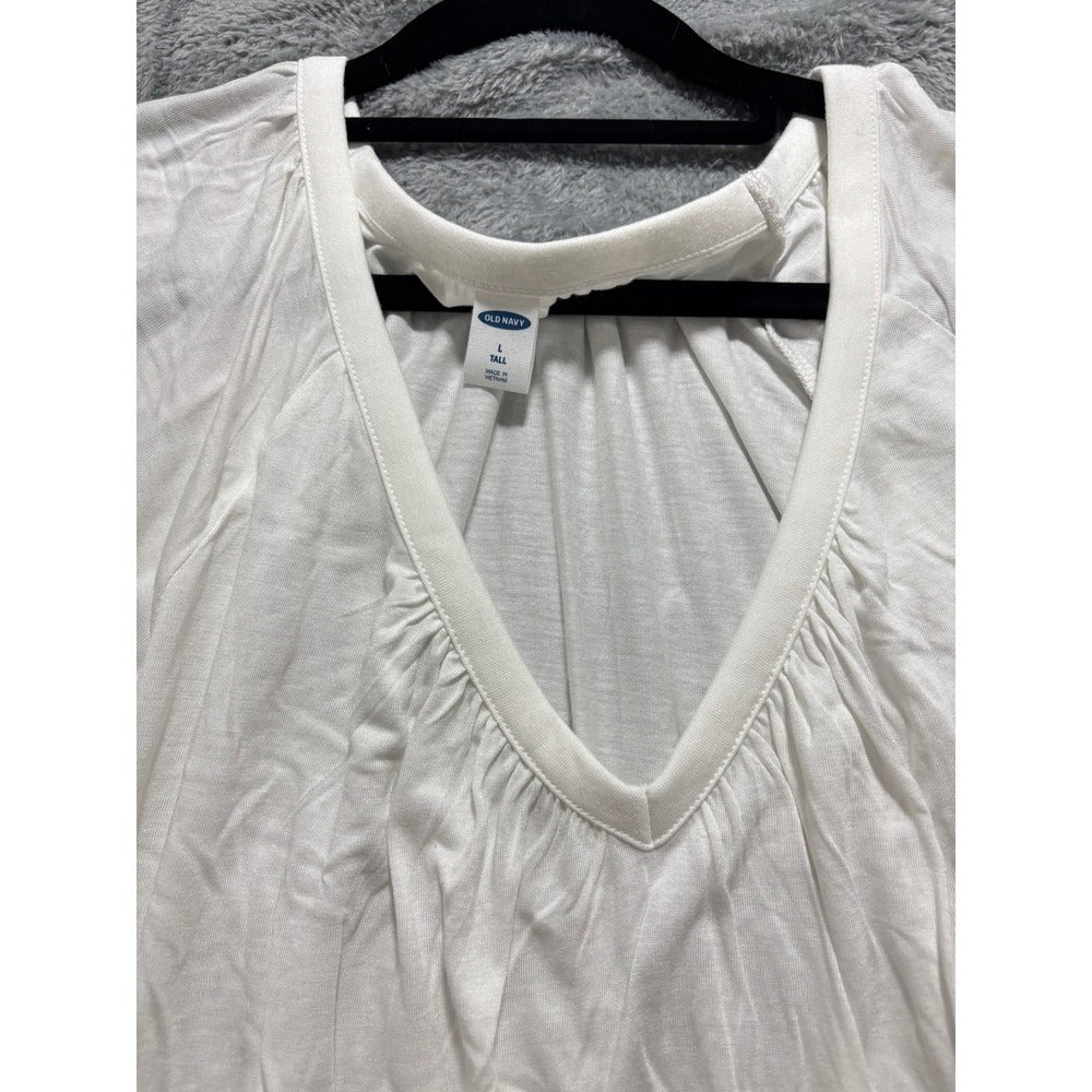 Old Navy L Tall White V-Neck Long Sleeve Tunic Top Womens Casual Coastal