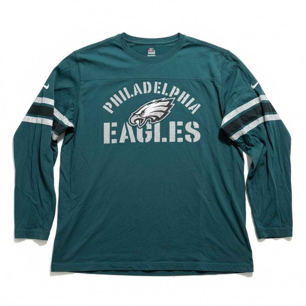 Majestic Philadelphia Eagles 2XL Green Long Sleeve Graphic T-Shirt Athleisure