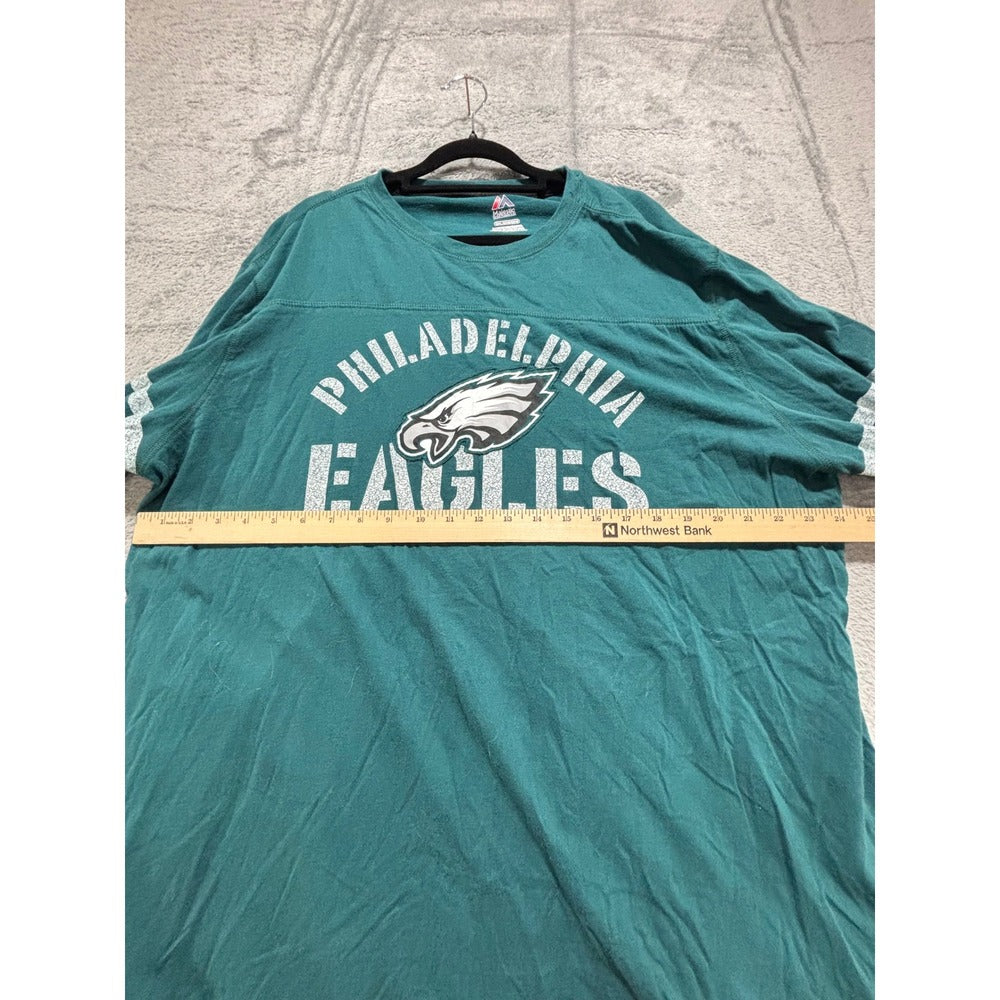 Majestic Philadelphia Eagles 2XL Green Long Sleeve Graphic T-Shirt Athleisure
