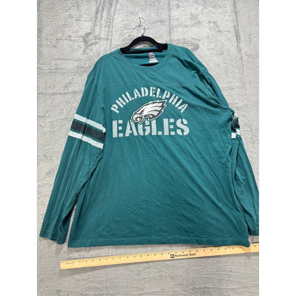 Majestic Philadelphia Eagles 2XL Green Long Sleeve Graphic T-Shirt Athleisure