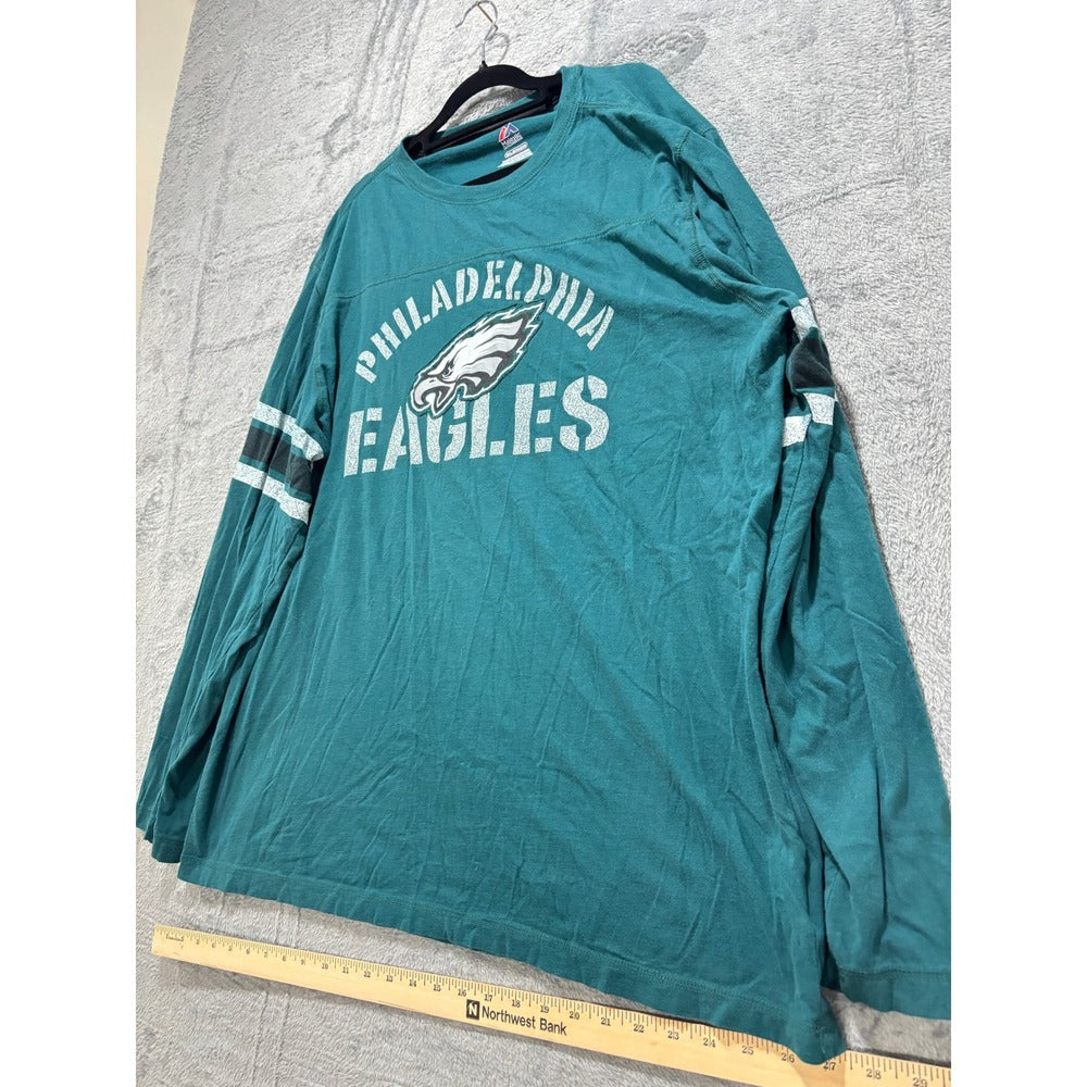 Majestic Philadelphia Eagles 2XL Green Long Sleeve Graphic T-Shirt Athleisure