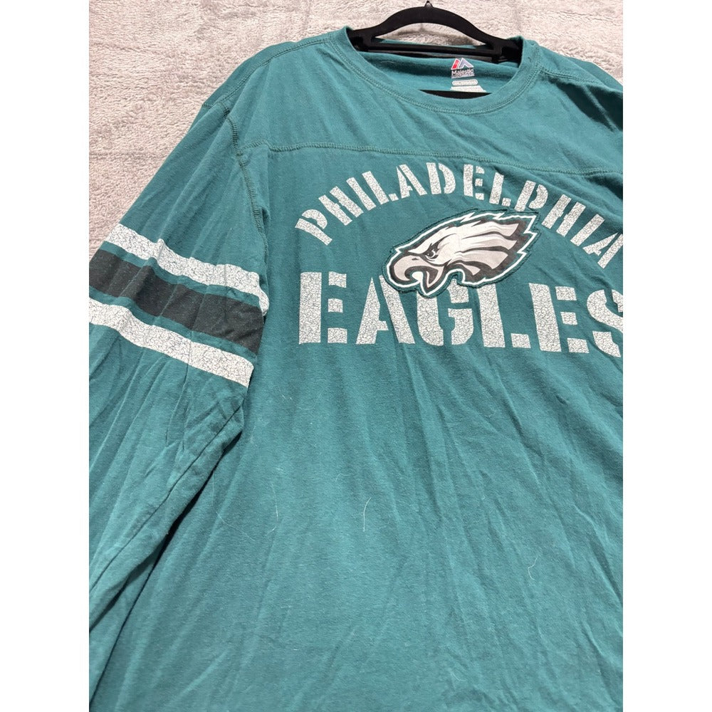 Majestic Philadelphia Eagles 2XL Green Long Sleeve Graphic T-Shirt Athleisure