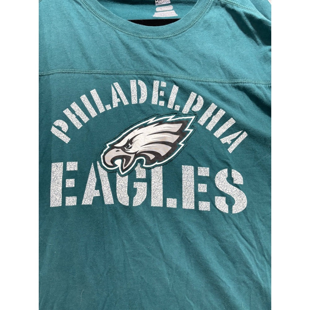 Majestic Philadelphia Eagles 2XL Green Long Sleeve Graphic T-Shirt Athleisure
