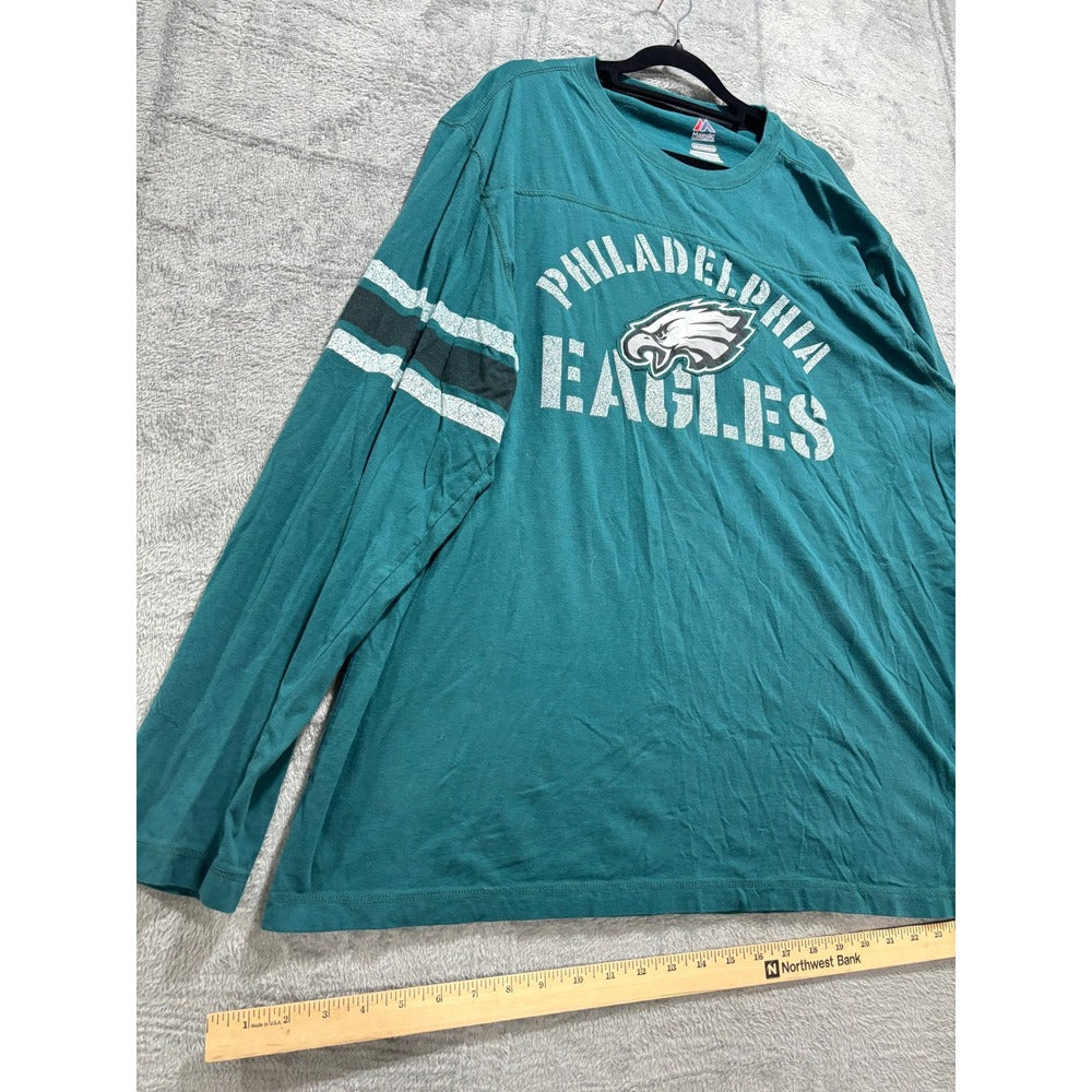Majestic Philadelphia Eagles 2XL Green Long Sleeve Graphic T-Shirt Athleisure
