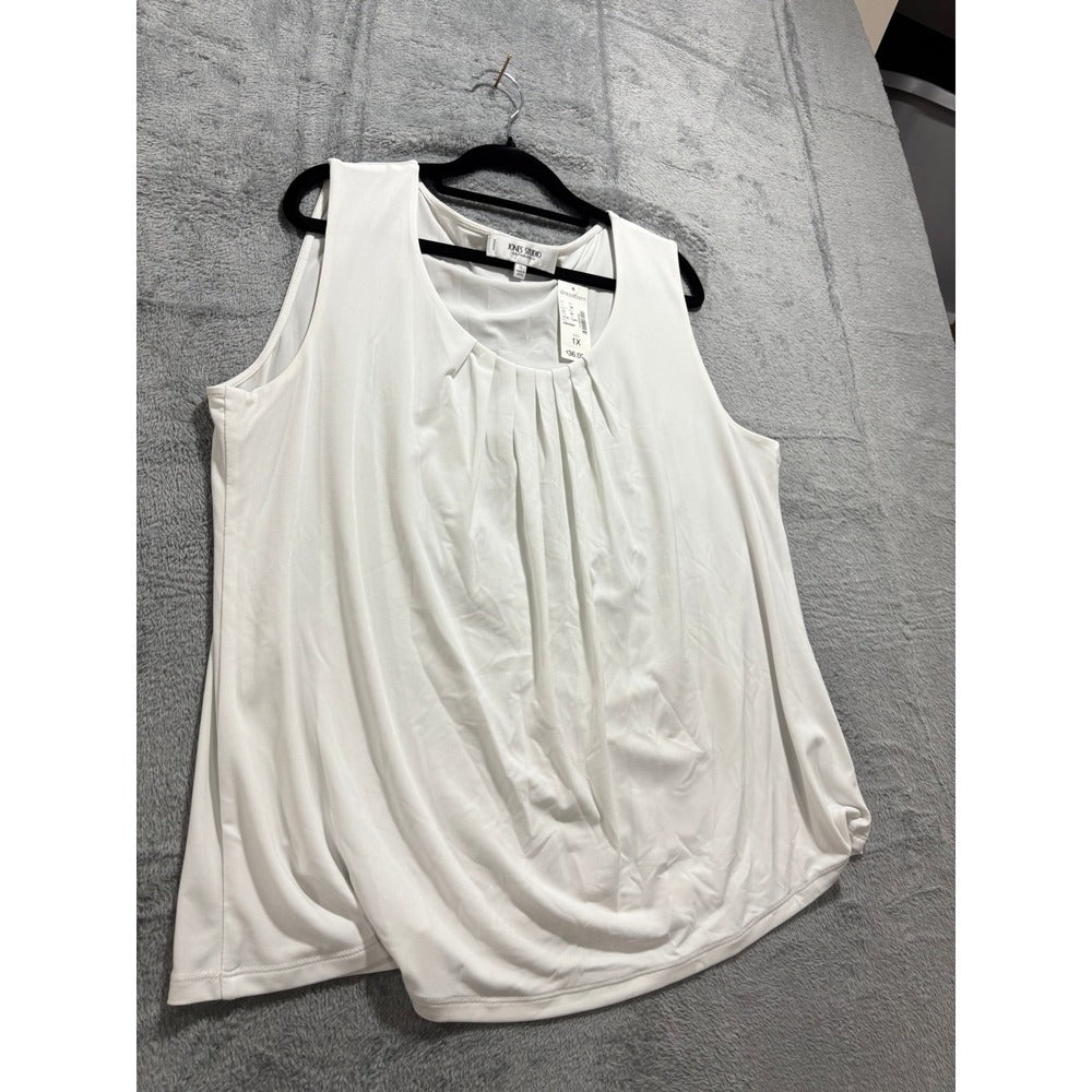 Jones Studio 1X White Tank Top Womens Sleeveless Pleated Neck Minimalist NWT