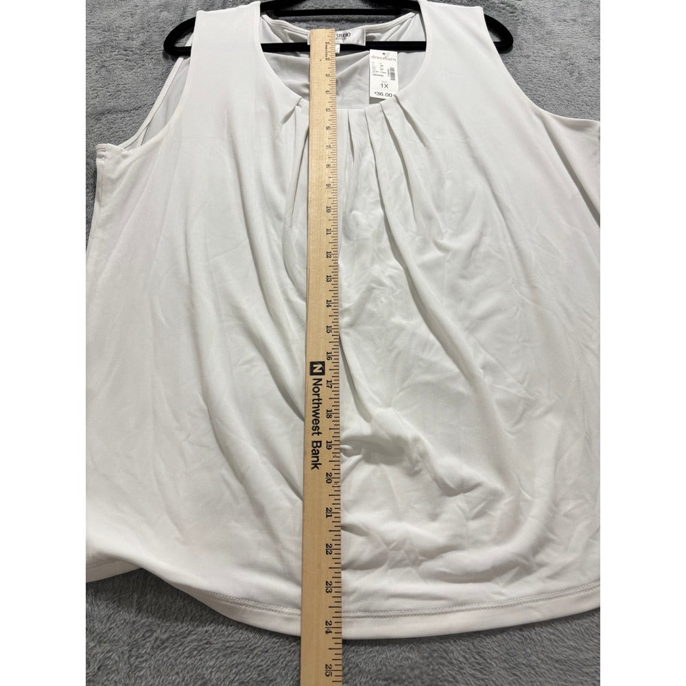 Jones Studio 1X White Tank Top Womens Sleeveless Pleated Neck Minimalist NWT