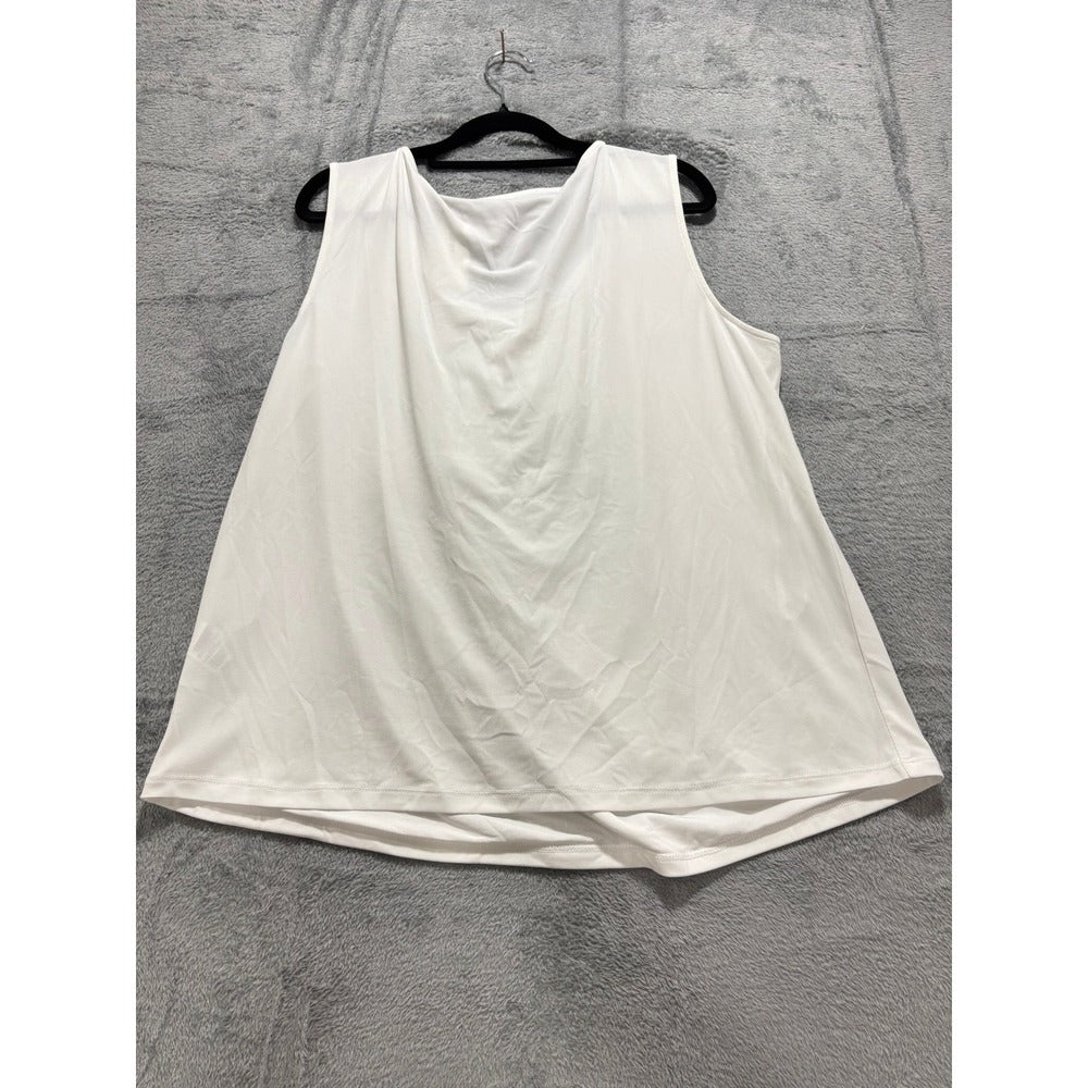 Jones Studio 1X White Tank Top Womens Sleeveless Pleated Neck Minimalist NWT