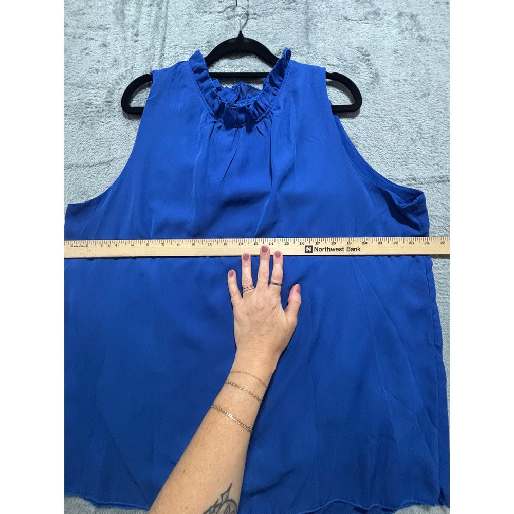 Womens 2XL Blue Sleeveless Ruffle Neck Blouse Lot 2 Boho Casual
