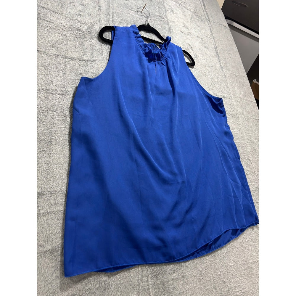 Womens 2XL Blue Sleeveless Ruffle Neck Blouse Lot 2 Boho Casual