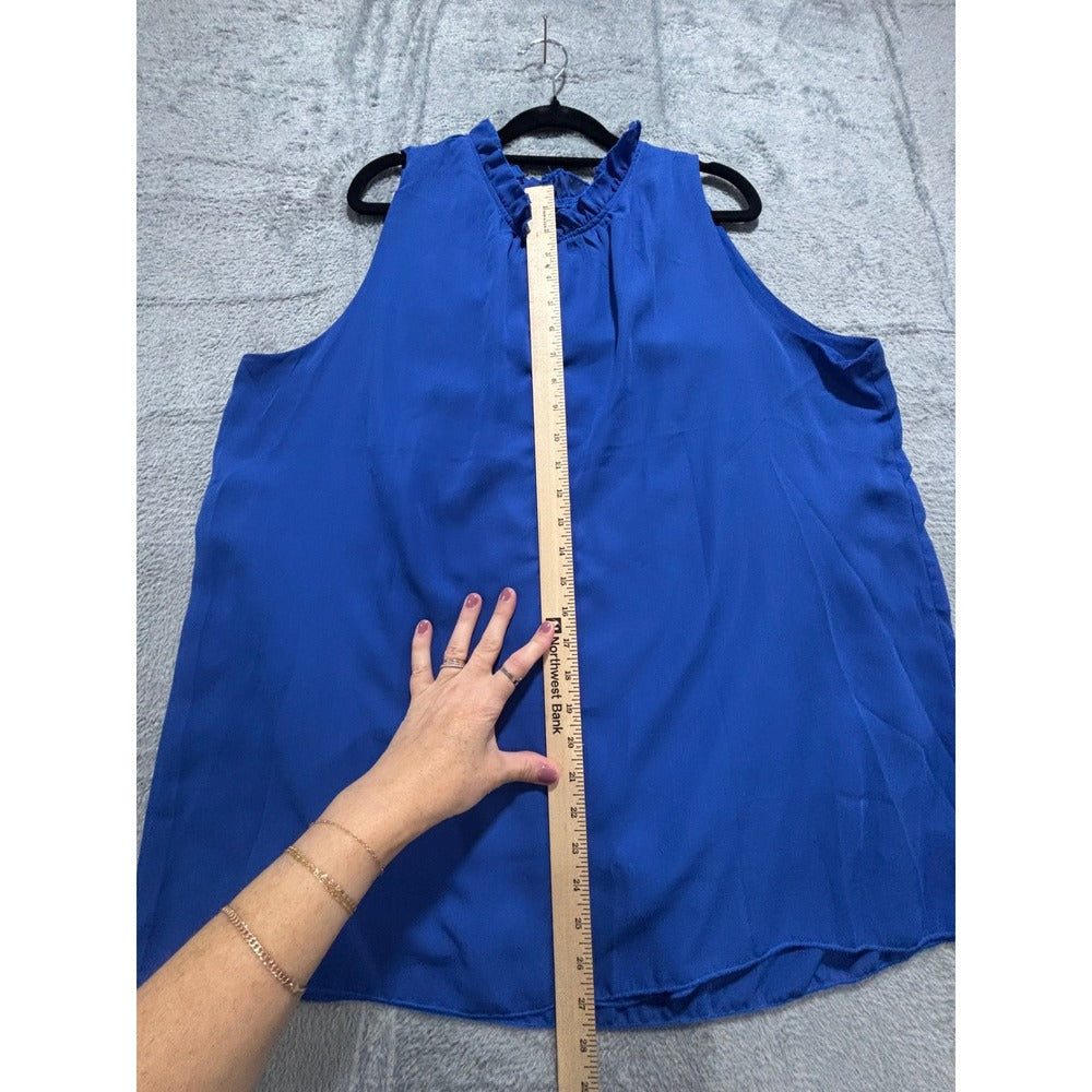 Womens 2XL Blue Sleeveless Ruffle Neck Blouse Lot 2 Boho Casual