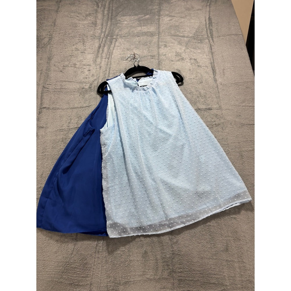 Womens 2XL Blue Sleeveless Ruffle Neck Blouse Lot 2 Boho Casual