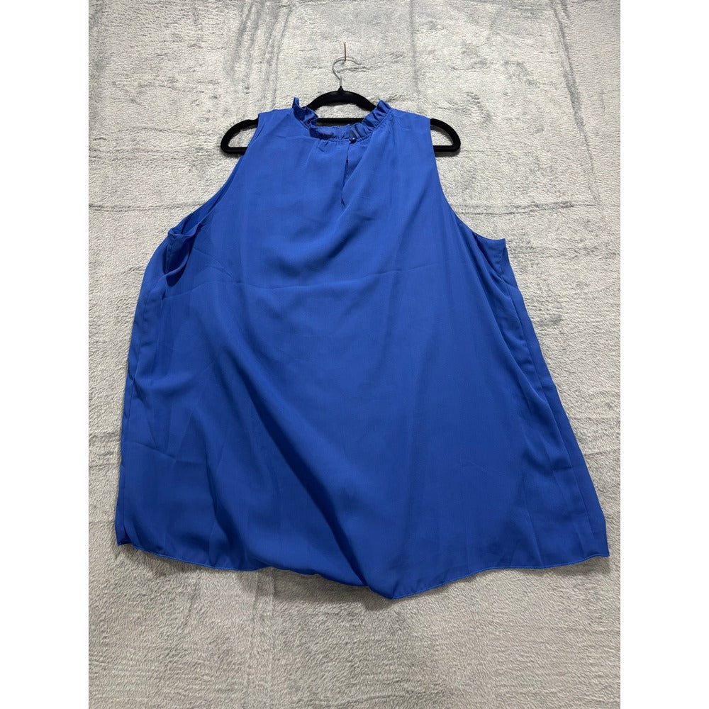 Womens 2XL Blue Sleeveless Ruffle Neck Blouse Lot 2 Boho Casual