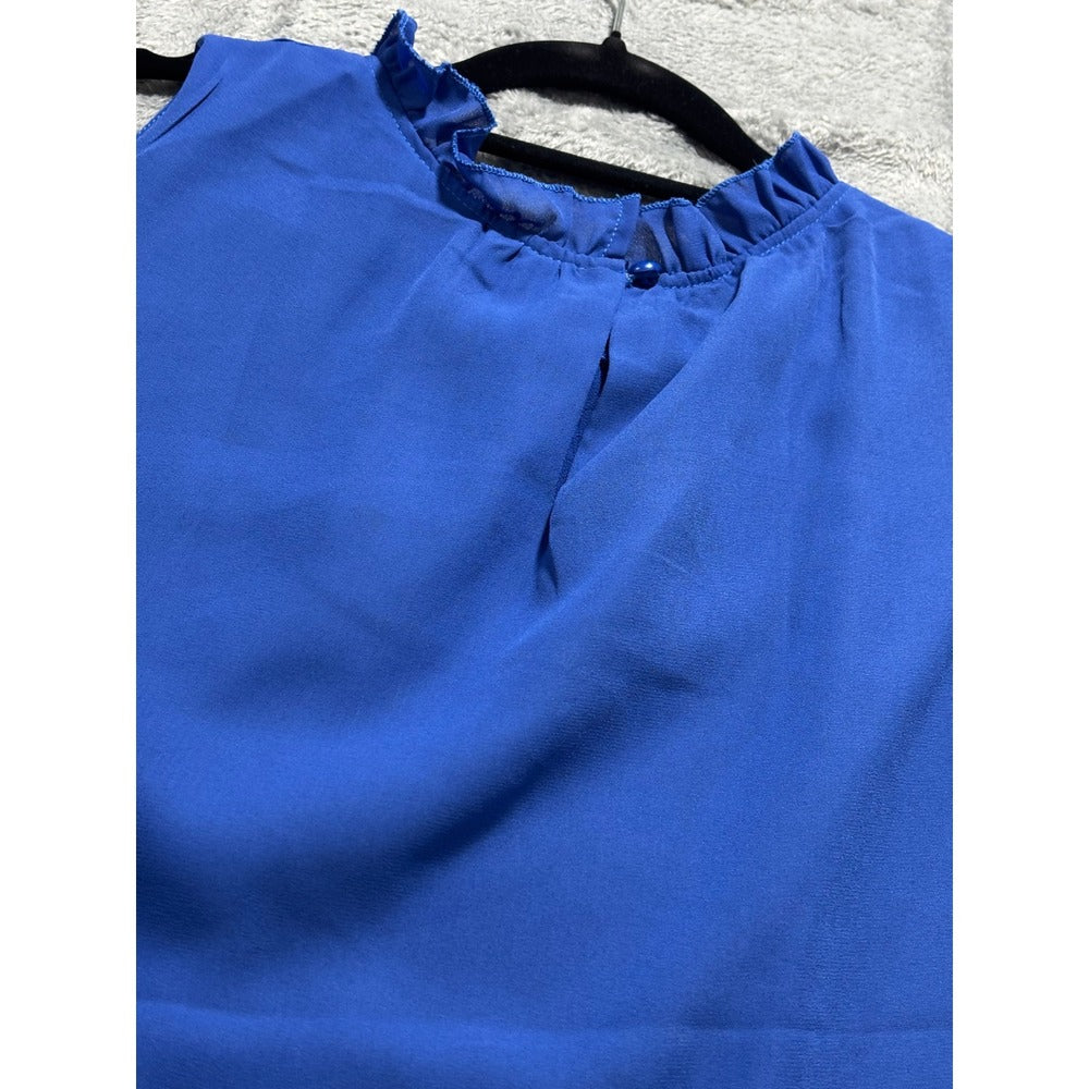 Womens 2XL Blue Sleeveless Ruffle Neck Blouse Lot 2 Boho Casual