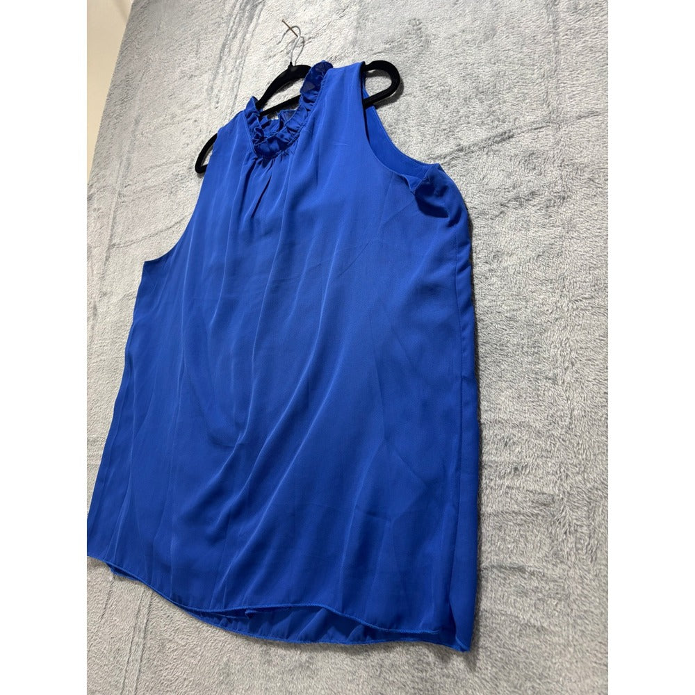 Womens 2XL Blue Sleeveless Ruffle Neck Blouse Lot 2 Boho Casual