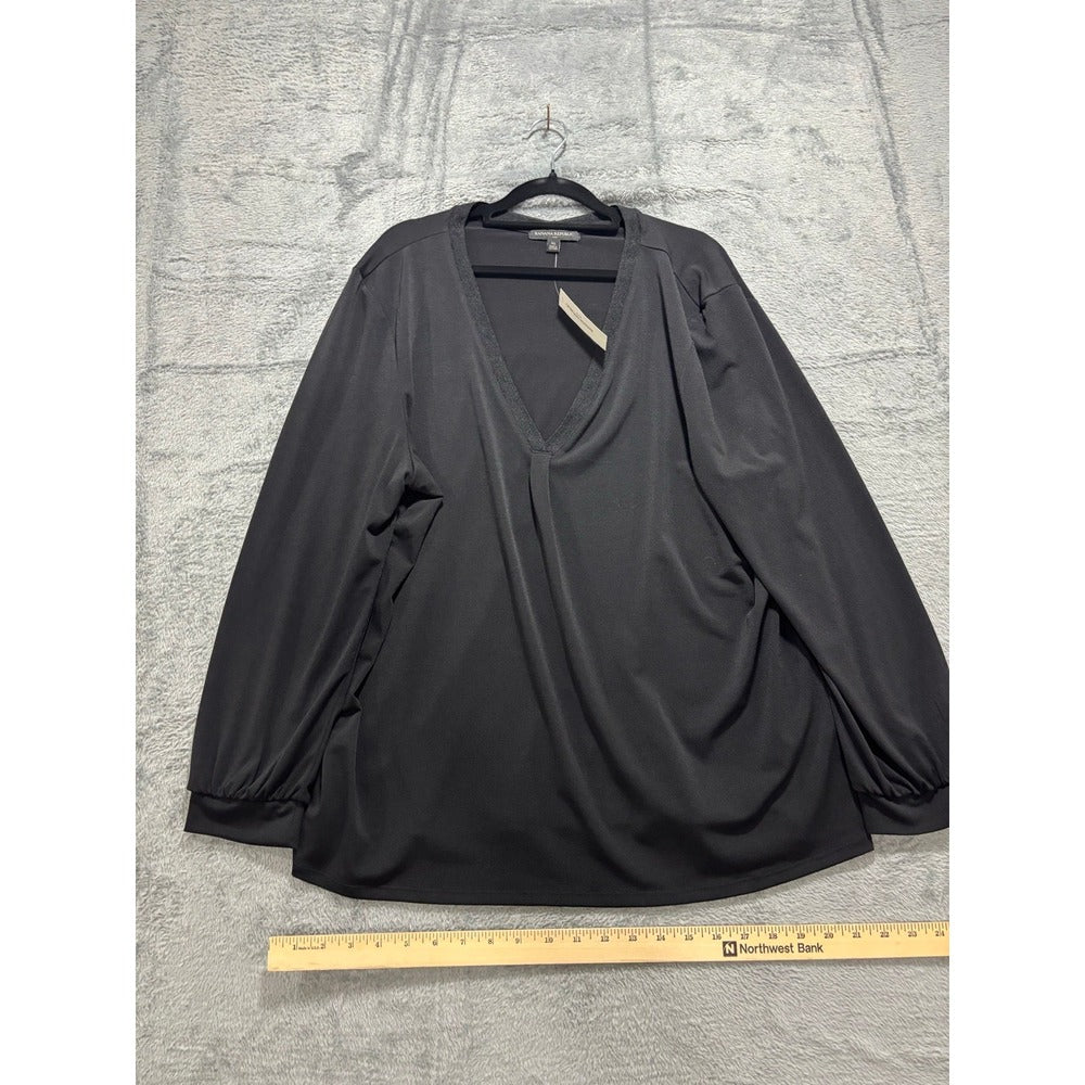 Banana Republic XL Black Womens V-Neck Long Sleeve Blouse Casual Minimalist