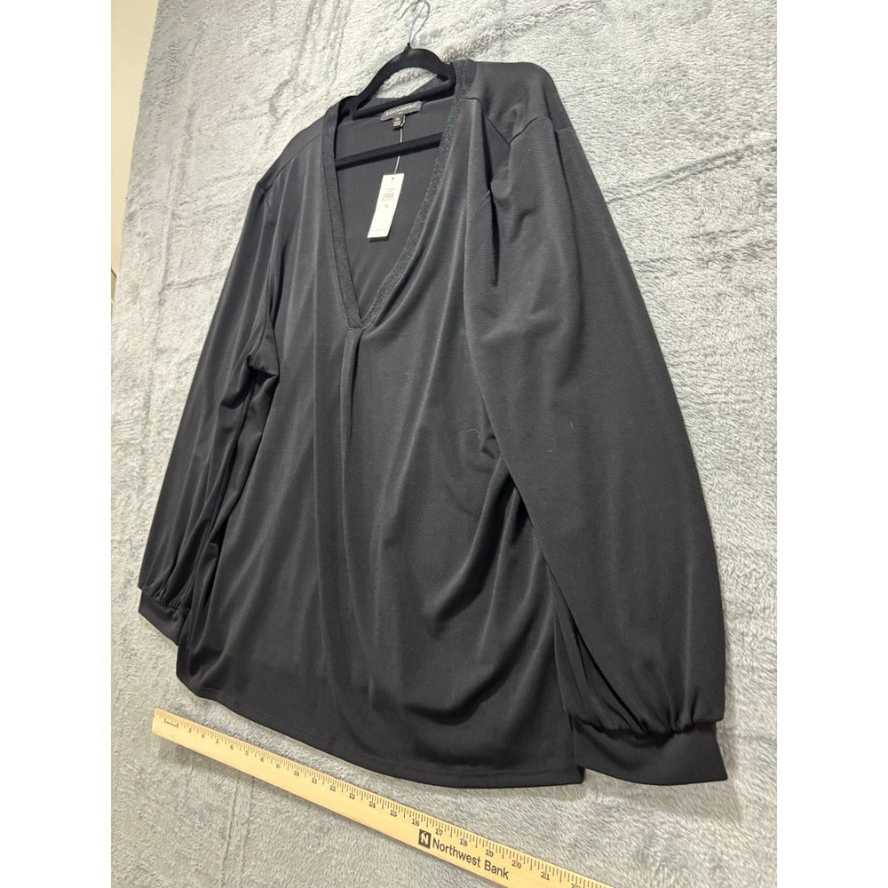 Banana Republic XL Black Womens V-Neck Long Sleeve Blouse Casual Minimalist