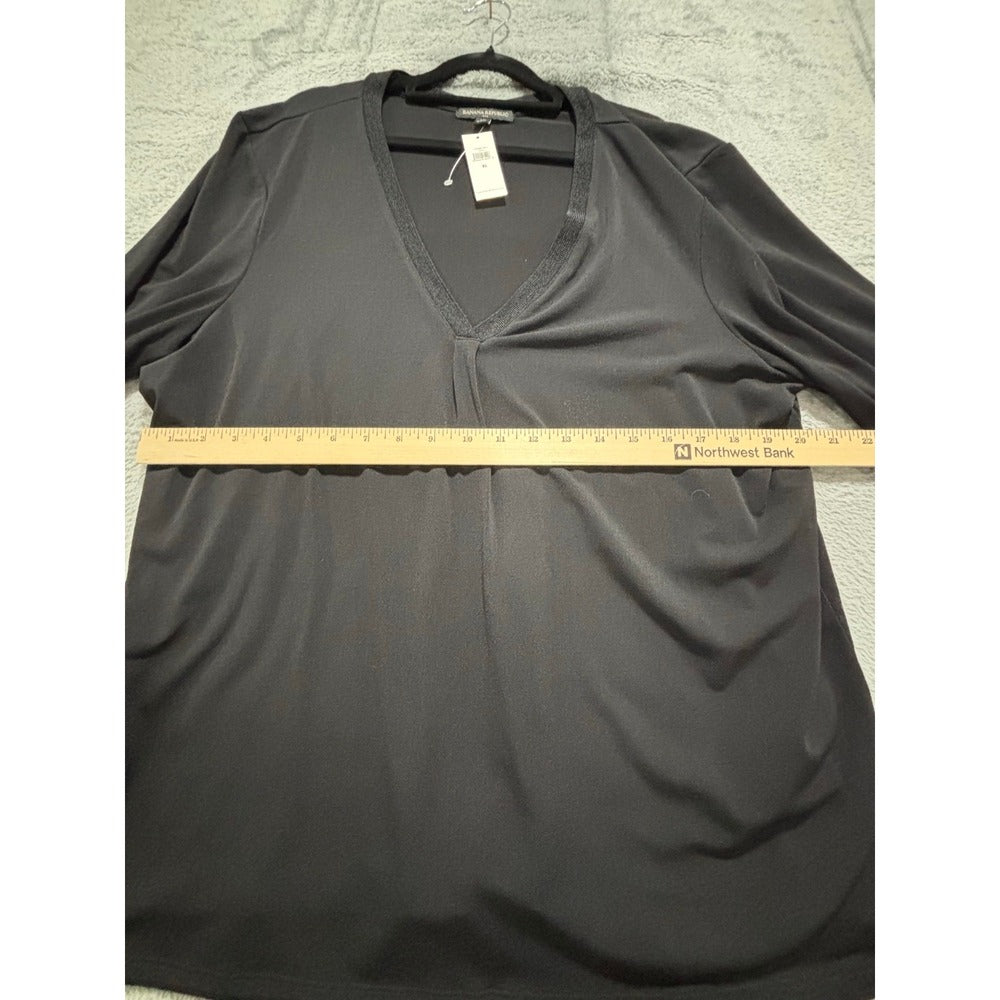 Banana Republic XL Black Womens V-Neck Long Sleeve Blouse Casual Minimalist