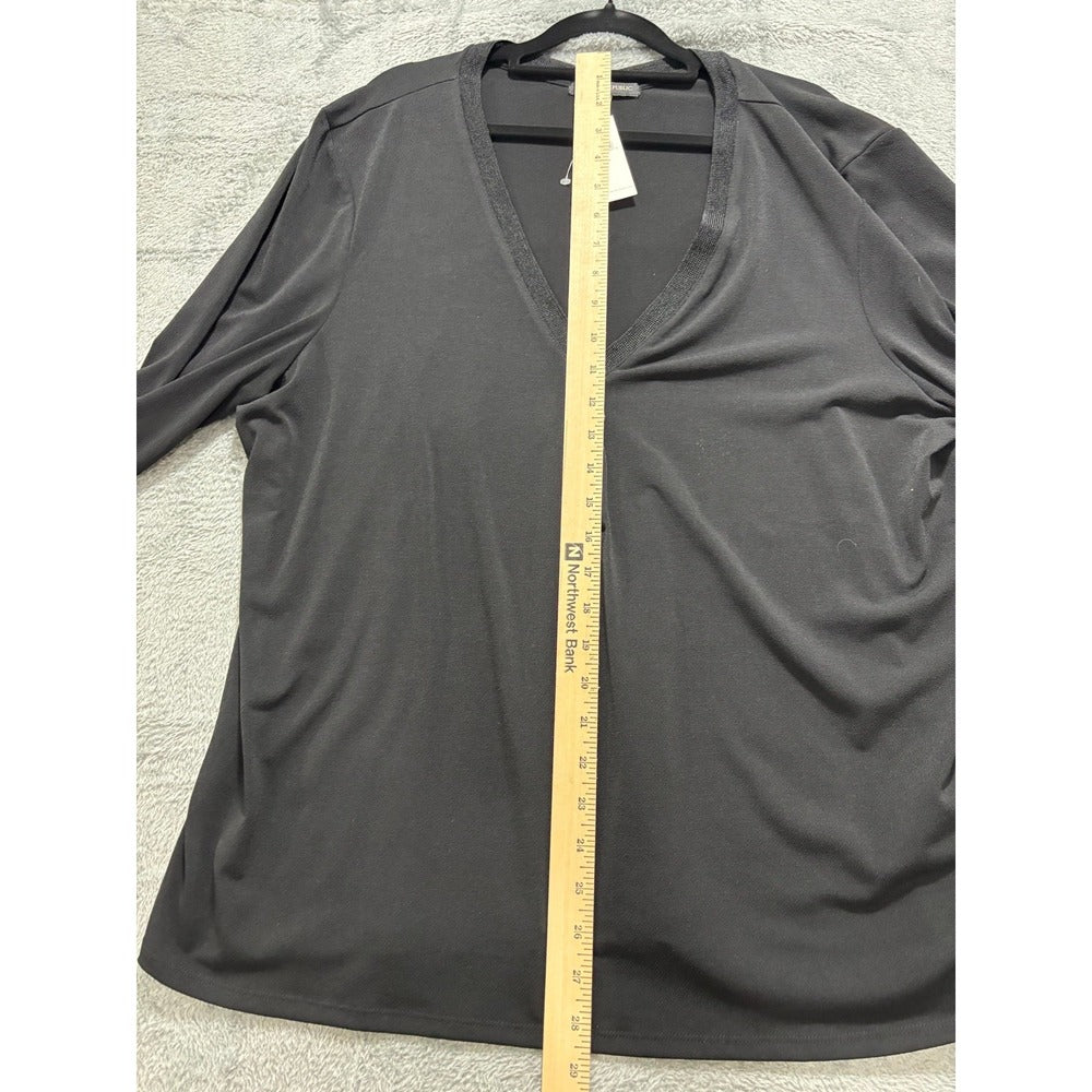 Banana Republic XL Black Womens V-Neck Long Sleeve Blouse Casual Minimalist