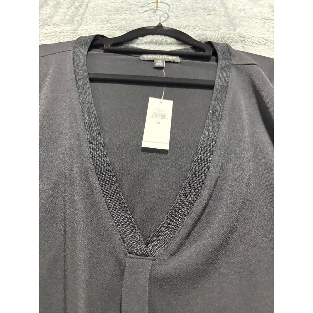 Banana Republic XL Black Womens V-Neck Long Sleeve Blouse Casual Minimalist