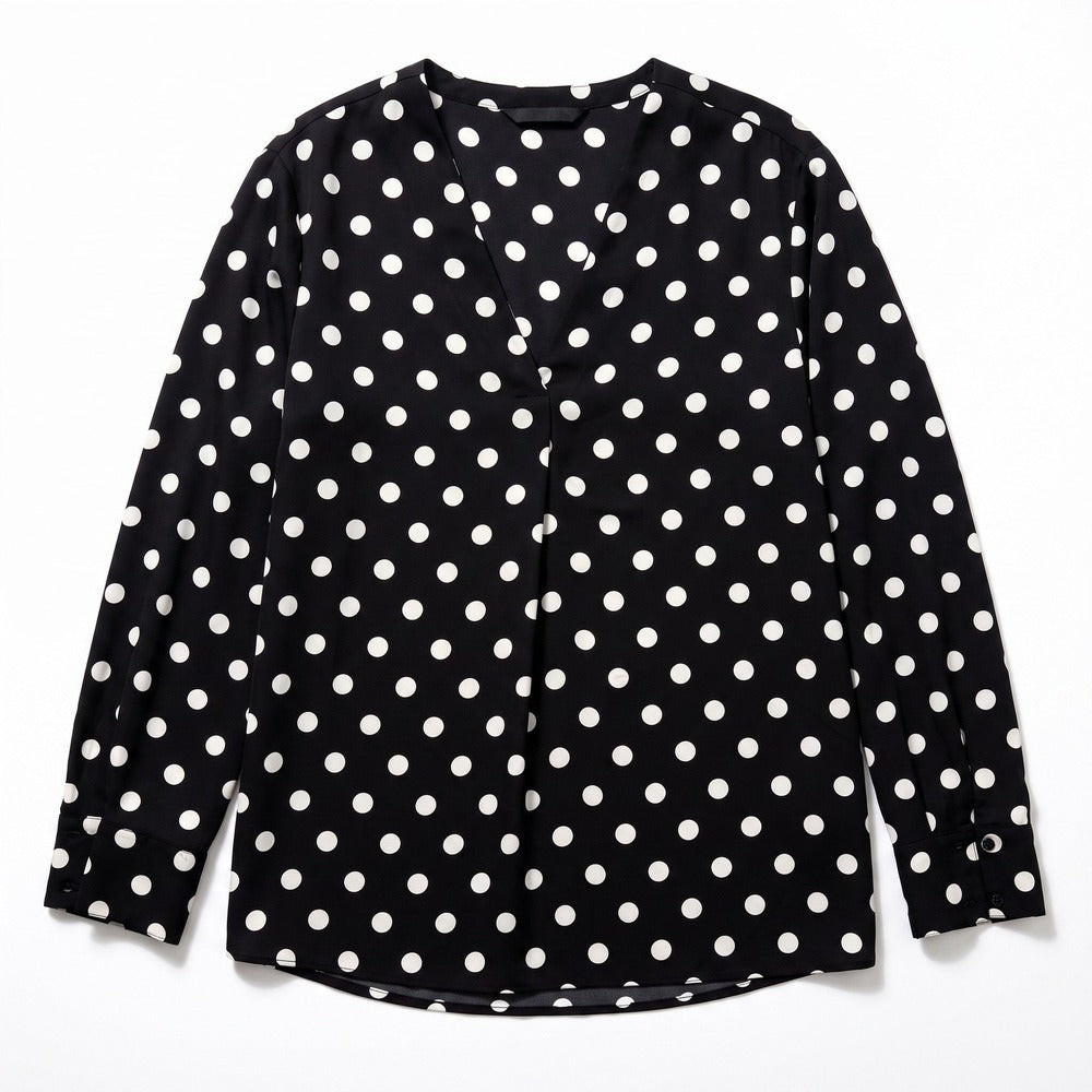 Banana Republic XL Womens Black Polka Dot V-Neck Blouse Long Sleeve Casual VTG