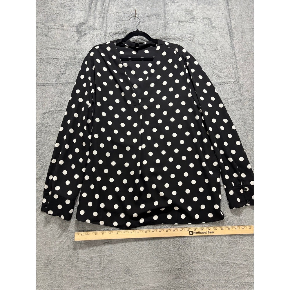 Banana Republic XL Womens Black Polka Dot V-Neck Blouse Long Sleeve Casual VTG