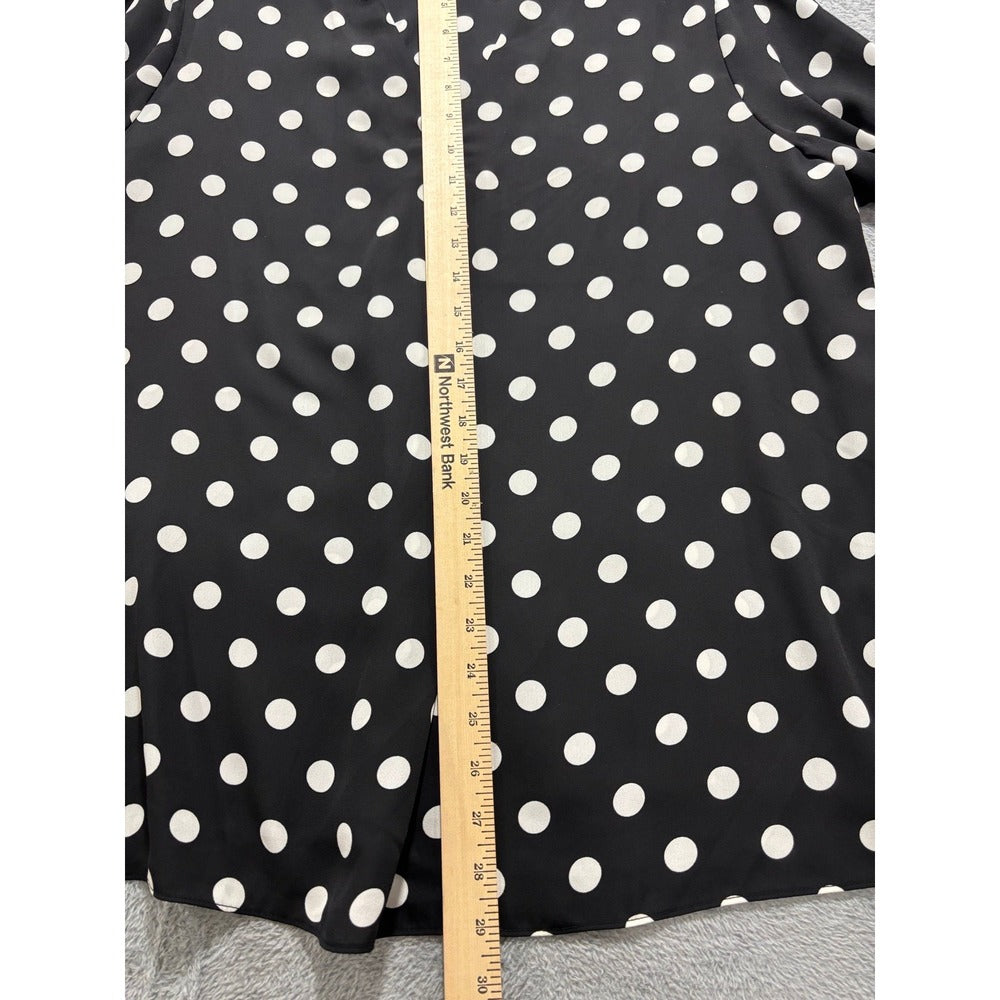 Banana Republic XL Womens Black Polka Dot V-Neck Blouse Long Sleeve Casual VTG
