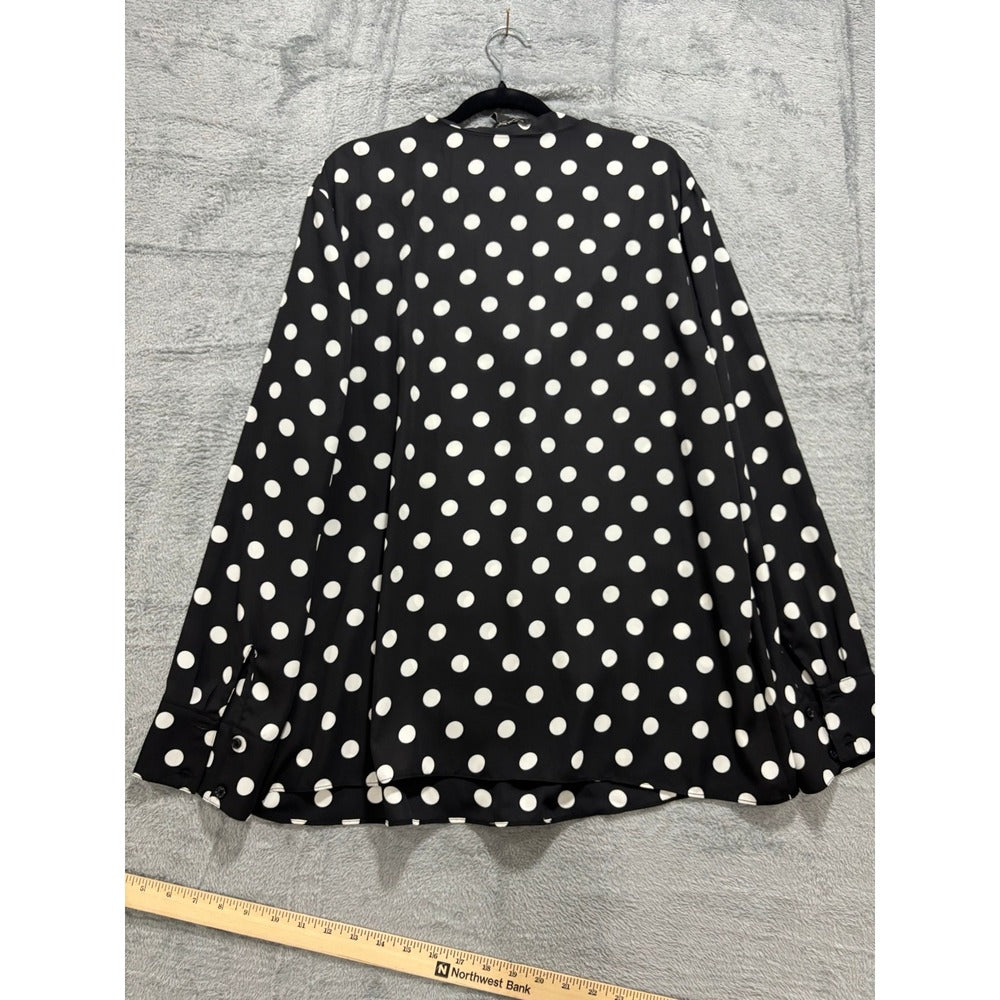 Banana Republic XL Womens Black Polka Dot V-Neck Blouse Long Sleeve Casual VTG